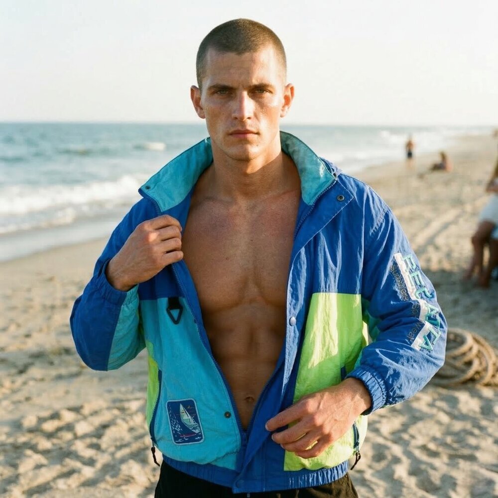 Regatta Sport Mens Large Windbreaker Blue Green Nylon Archival Iconic Statement